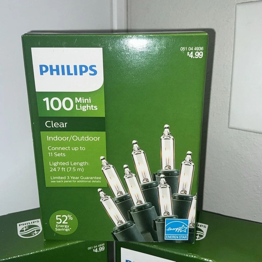 Philip 100ct Mini Lights Clear Christmas String Light 24.7 FT Green Wire Lot‎ 4